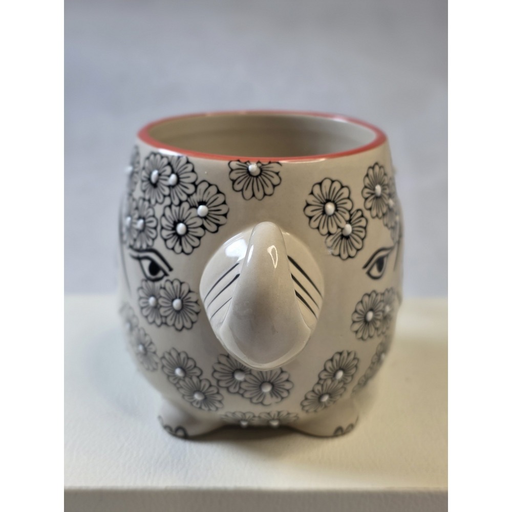 Yokohama Studio Miyabi Elephant Coffee Mug   3D Floral Hand Painted Tea Cup